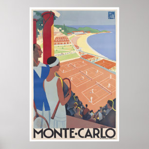 Monte Carlo Kunst Tennis Druck Roger Broders Reise Poster