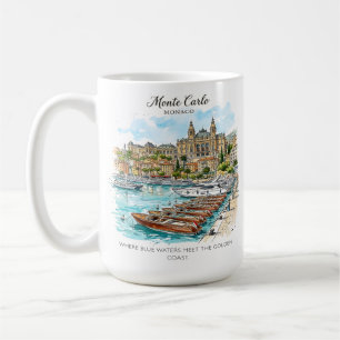 Monte Carlo Monaco Aquarell Yachthafen Kaffeetasse