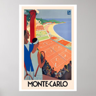 Monte Carlo Monaco Vintage Reiseposter - Gerahmt Poster