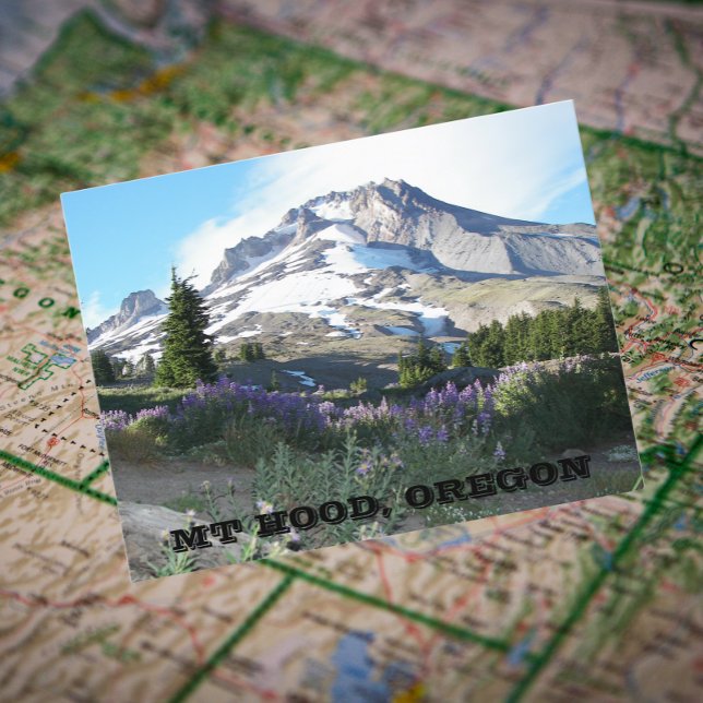 Monte Hood, Oregon Travel Foto Postkarte (In Situ Map)