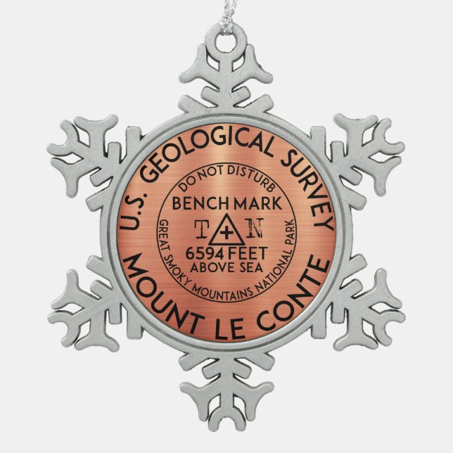 Monte Le Conte Benchmark Tennessee Grosser Smoking Schneeflocken Zinn-Ornament (Vorderseite)