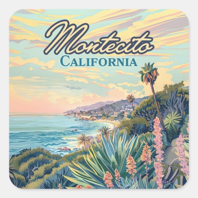 Montecito California Santa Barbara Küste Quadratischer Aufkleber (Vorderseite)