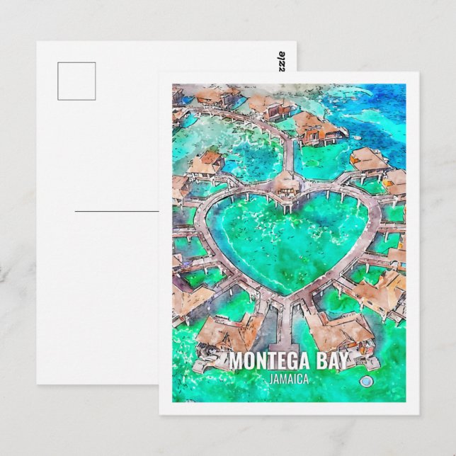 Montega Bay Jamaica Berühmter Platz Wasserfarbe Postkarte (Vorne/Hinten)