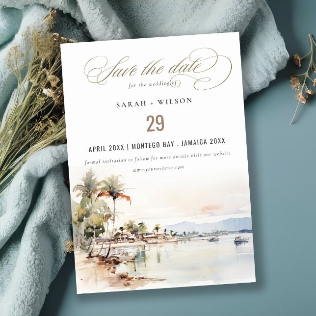 Montego Bay Jamaica Wasserfarbenwelt Hochzeit Save The Date (Von Creator hochgeladen)