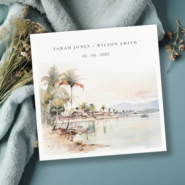 Montego Bay Jamaica Wasserfarbenwelt Hochzeit Serviette (Von Creator hochgeladen)