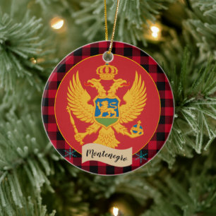 Montenegrinische Flagge, karierter roter Büffel, p Keramik Ornament