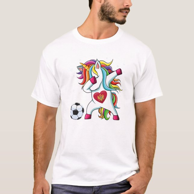 Montenegro Dabbing Soccer Unicorn T-Shirt (Vorderseite)