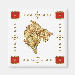 Montenegro Karte + Flaggen Magnet