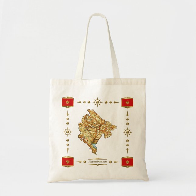 Montenegro Map + Flags Bag Tragetasche (Vorne)