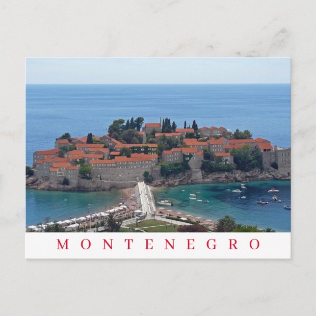 Montenegro Sveti Stefan Panoramablick Postkarte (Vorderseite)