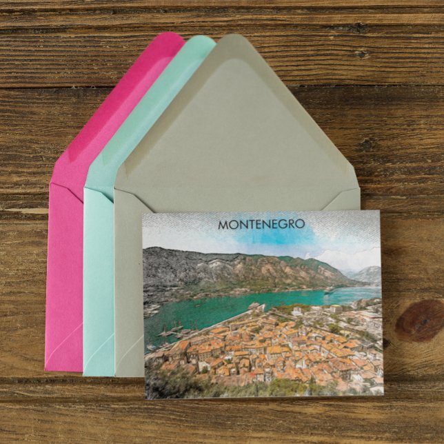 Montenegro Vintage Travel Illustration Postkarte (montenegro kodor bay postcard)