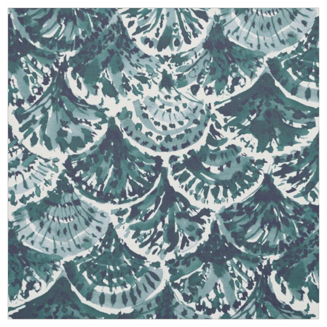 MONTEREY BAY MERMAID Indigo Scallop Küste Stoff (Muster)