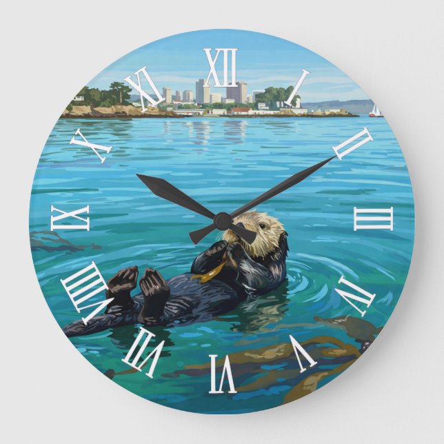 Monterey Bay Sea Otter California Travel Große Wanduhr (Vorderseite)