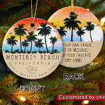 Monterey Beach California Retro Sunset Palm Keramik Ornament<br><div class="desc">Newport Beach California Tropical Retro Sunset Design. Genießen Sie die Nostalgie von Newport Beach mit unserem Vintagen Souvenir, das speziell für Urlauber am Meer entworfen wurde. Dieses Design erinnert an eine vergangene Zeit und verkörpert die Ruhe und Schönheit der Bucht, die als eine wunderbare Erinnerung Ihres Strandurlaubs dient. - Sie...</div>