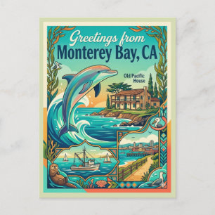 Monterey Bucht Kalifornien Delfin im Vintage-Stil Postkarte