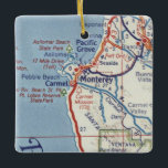 Monterey CA 50's Map Keramikornament<br><div class="desc">Monterey CA and Carmel California Christmas ornament made from 1955 vintage road map.</div>