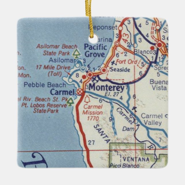Monterey CA 50's Map Keramikornament (Vorderseite)