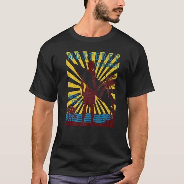 Monterey California Beach Surf Sommerferien T-Shirt (Vorderseite)