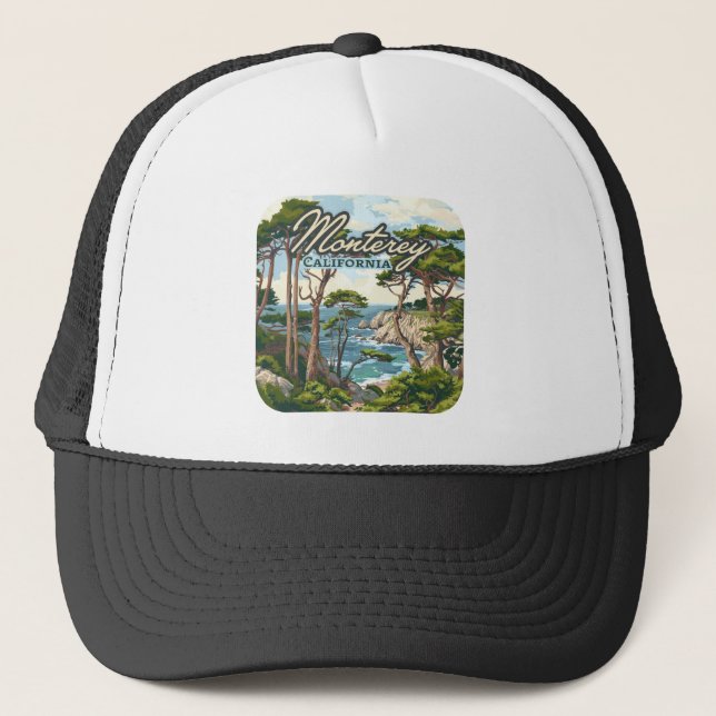 Monterey California Cypress Trees Ocean Coast Truckerkappe (Vorderseite)