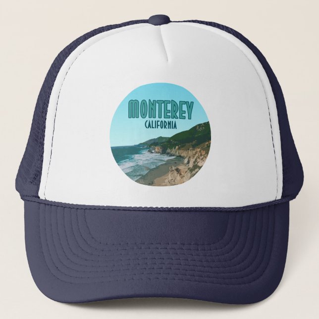 Monterey California Pacific Coast Highway Vintag Truckerkappe (Vorderseite)