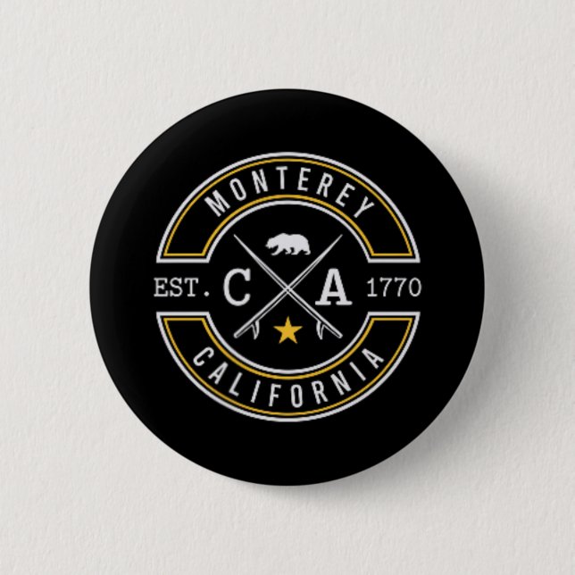 Monterey Kalifornien Ca Retro Surfer Strandfront A Button (Vorderseite)