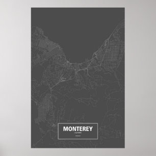 Monterey, Kalifornien (weiß auf Schwarzem) Poster