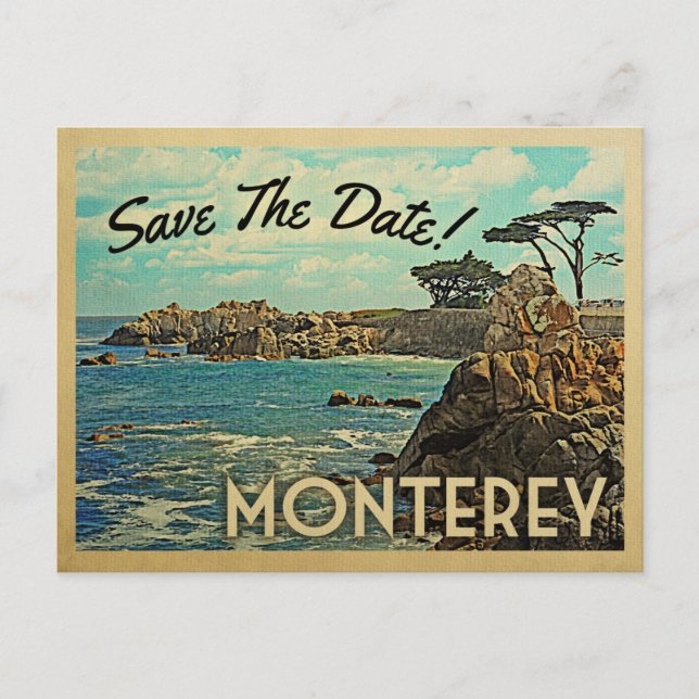 Monterey Save the Date Vintage Postkarten (Vorderseite)