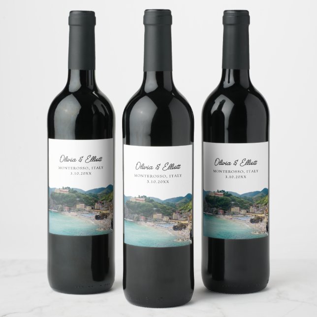 Monterosso Wedding Italien Gefallen Personalisiert Weinetikett (Flaschen)