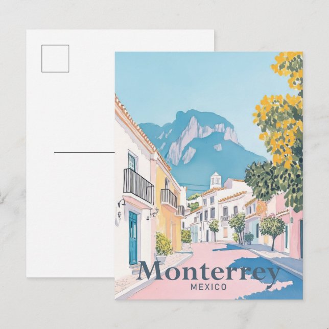 Monterrey Mexico Aquarellbahn Illustration Postkarte (Vorne/Hinten)