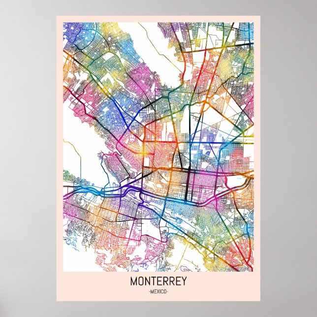 Monterrey Mexico City Karte Poster (Vorne)
