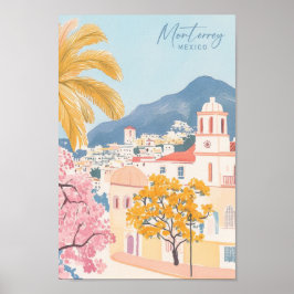 Monterrey Mexico Gouache Paint Illustration Travel Poster