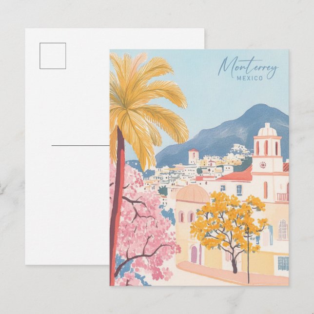 Monterrey Mexico Gouache Paint Illustration Travel Postkarte (Vorne/Hinten)