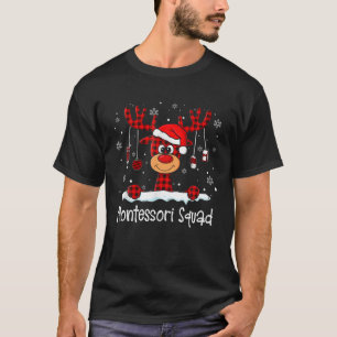 Montessori Squad Kariert Rentier Weihnachtsmannmü T-Shirt