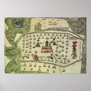 Monteumas Aztekenreich, Antike Weltkarte, 1577 Poster