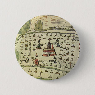 Montezuas Aztekenreich, Antike Weltkarte, 1577 Button