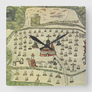 Montezuas Aztekenreich, Antike Weltkarte, 1577 Quadratische Wanduhr