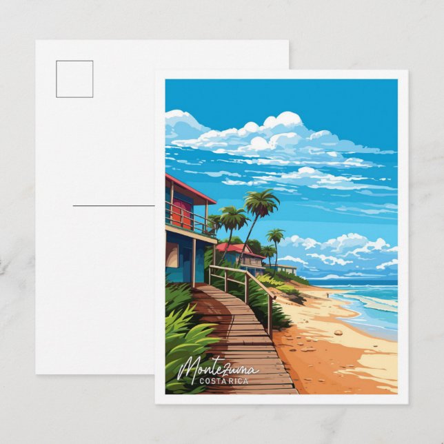 Montezuma Costa Rica Vintage Illustration Postkarte (Vorne/Hinten)
