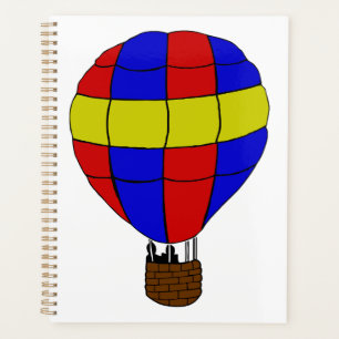 Montgolfière rouge, bleue et jaune