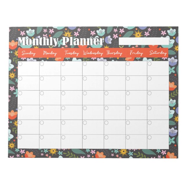 Monthly Planner Spring Colorful Flowers  Notizblock (Vorderseite)