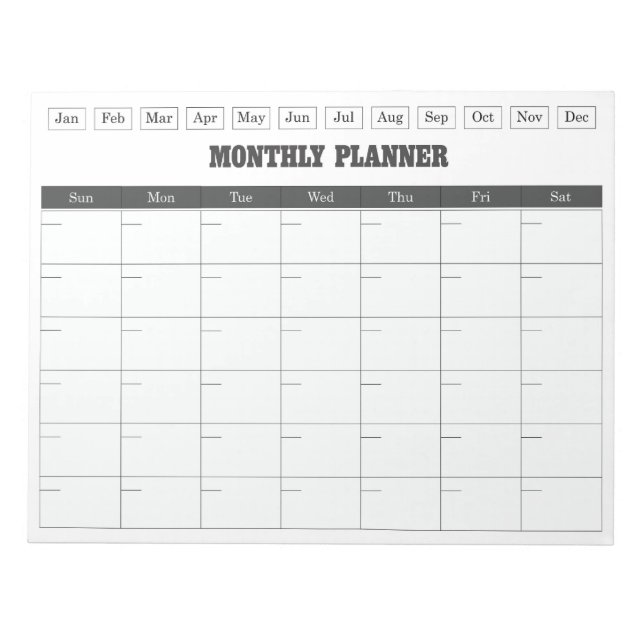 Monthly Planner White Simple Calendar Notizblock (Vorderseite)