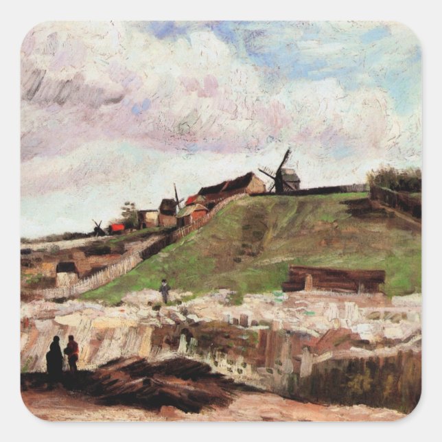 Montmartre mit Steinbruch von Vincent van Gogh Quadratischer Aufkleber (Vorderseite)