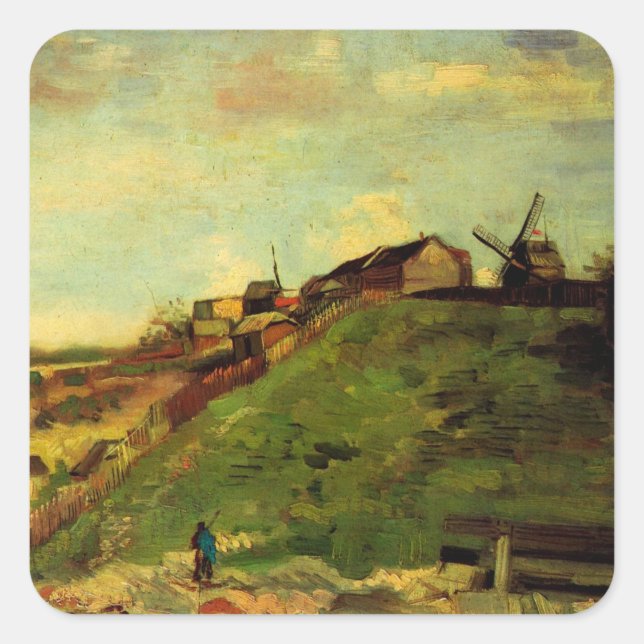 Montmartre: Steinbruch, die Mills von Vincent van  Quadratischer Aufkleber (Vorderseite)