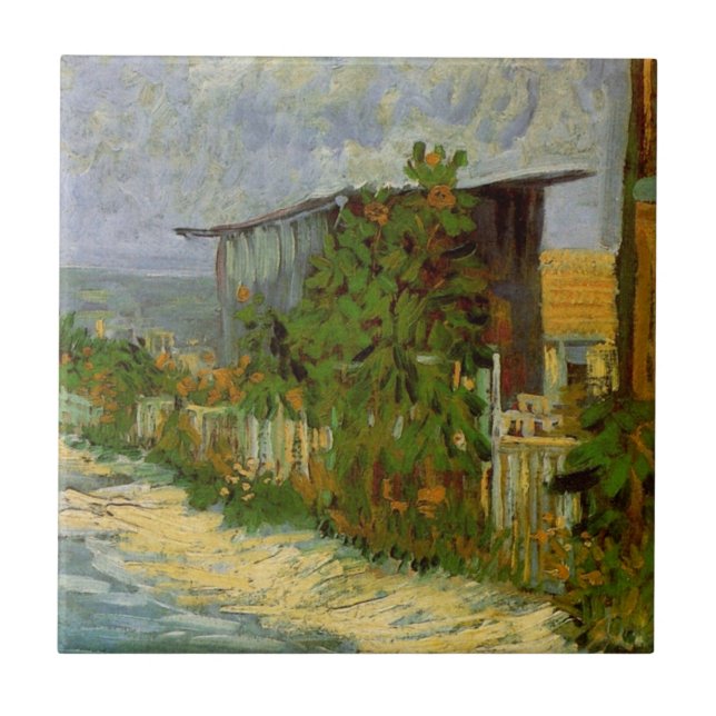 Montmartre Weg und Sonnenblumen von Vincent van Go Fliese (Vorderseite)
