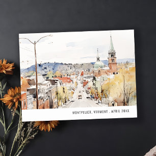 Montpelier City Scape Vermont Aquarell Reise Postkarte