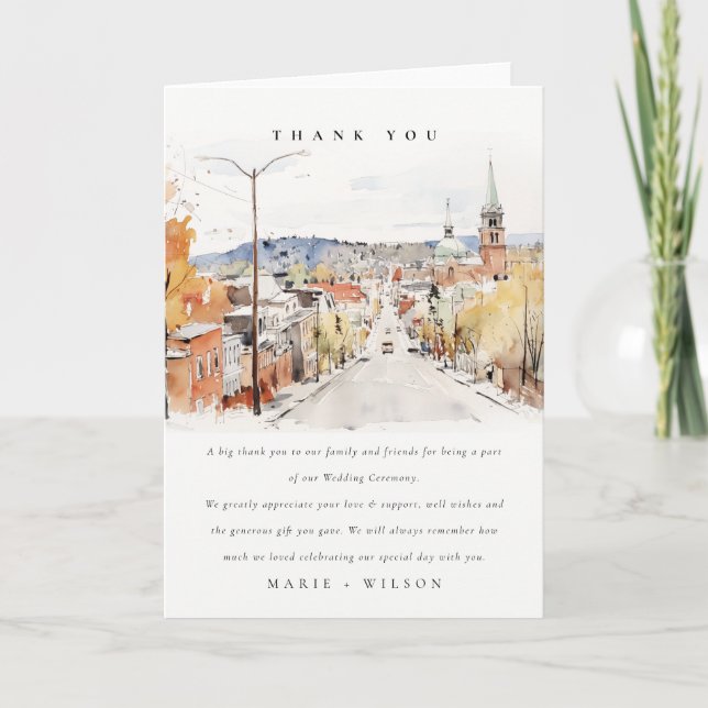 Montpelier City Scape Vermont Wasserfarbenhochzeit Dankeskarte (Vorderseite)