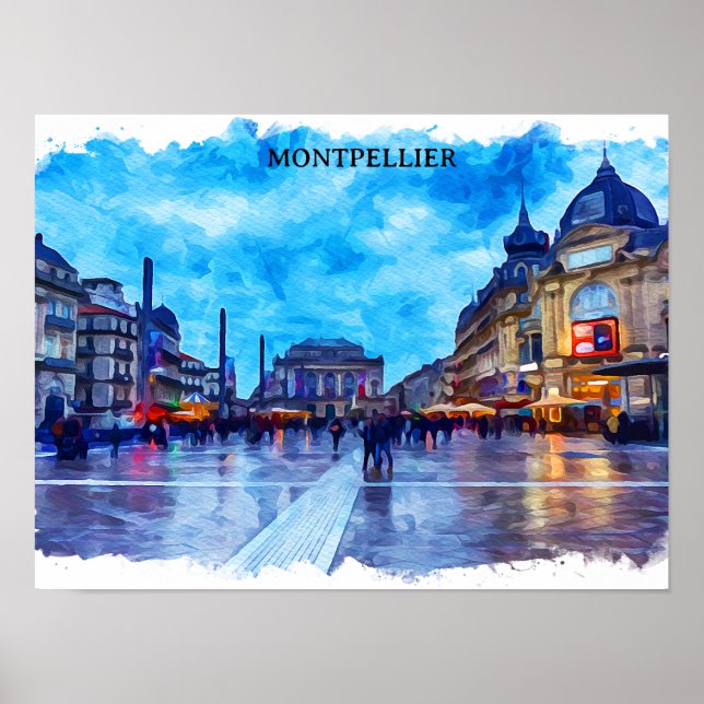 Montpellier France Place de la Comédie View Poster (Vorne)