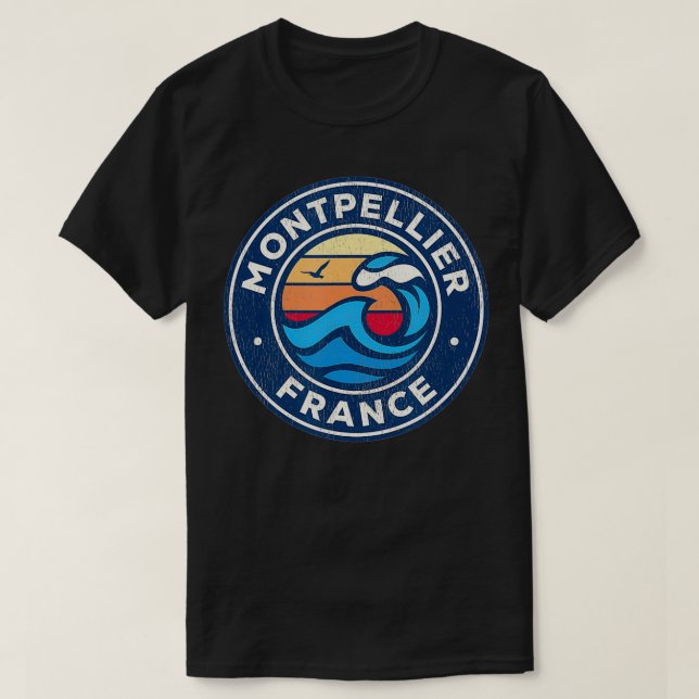 Montpellier France Vintage Nautical Waves Design  T-Shirt (Design vorne)