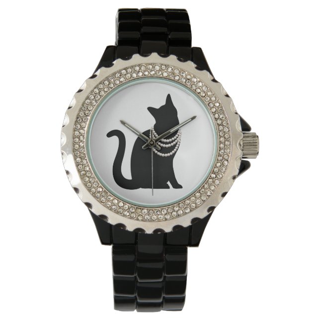 MONTRE 黒猫と宝石　ラインストーン (devant)