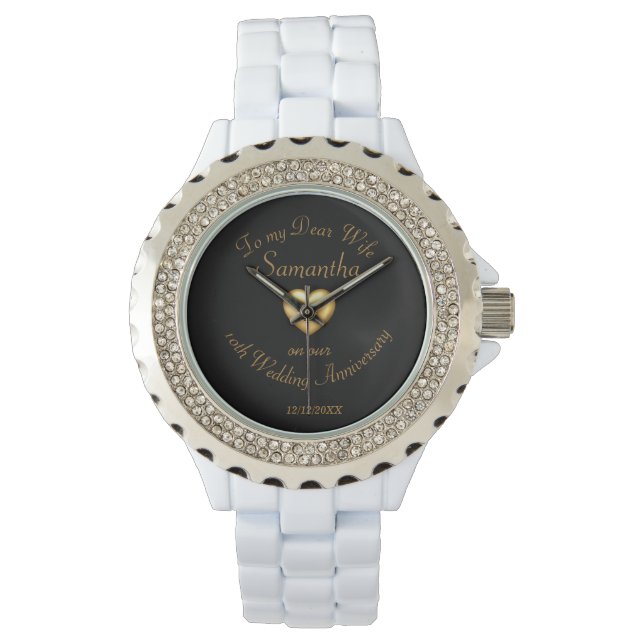 Montre 10e anniversaire de Mariage cadeau. Nom/date modif (devant)