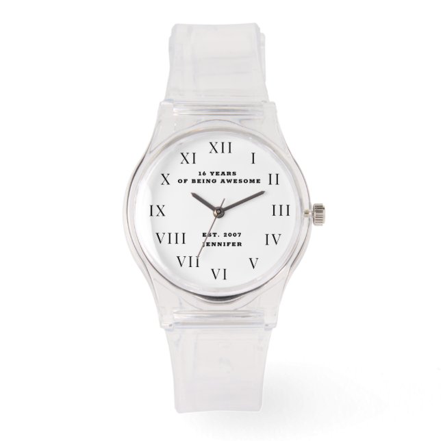 Montre 16e anniversaire Sweet sixteen drôle fille rose (Recto)